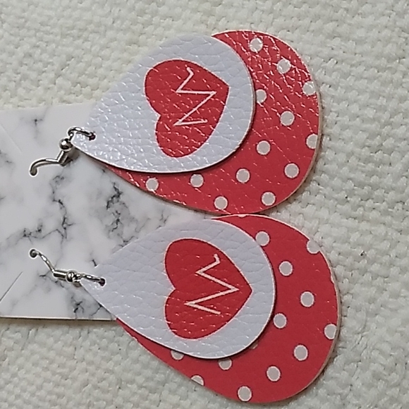 Valentine Faux Leather Double Stacked earrings 1.5 x 3 inch - Picture 1 of 3